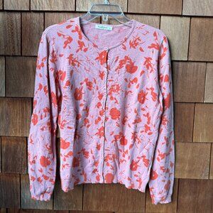 VTG Woolovers Floral Print Wool/Cotton Button Front Cardigan in Women's Large